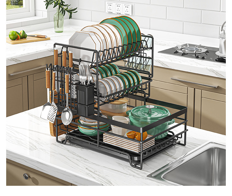 Cross-Border Multi-Functional Kitchen Anti-Rust Countertop Double Draining Bowl Dish Storage Racks