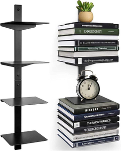 2-Tier Vertical Spine Book Tower Heavy-Duty Metal Bookshelf Home Office Floating Wall Mounted Book Organizers Sundries Storage