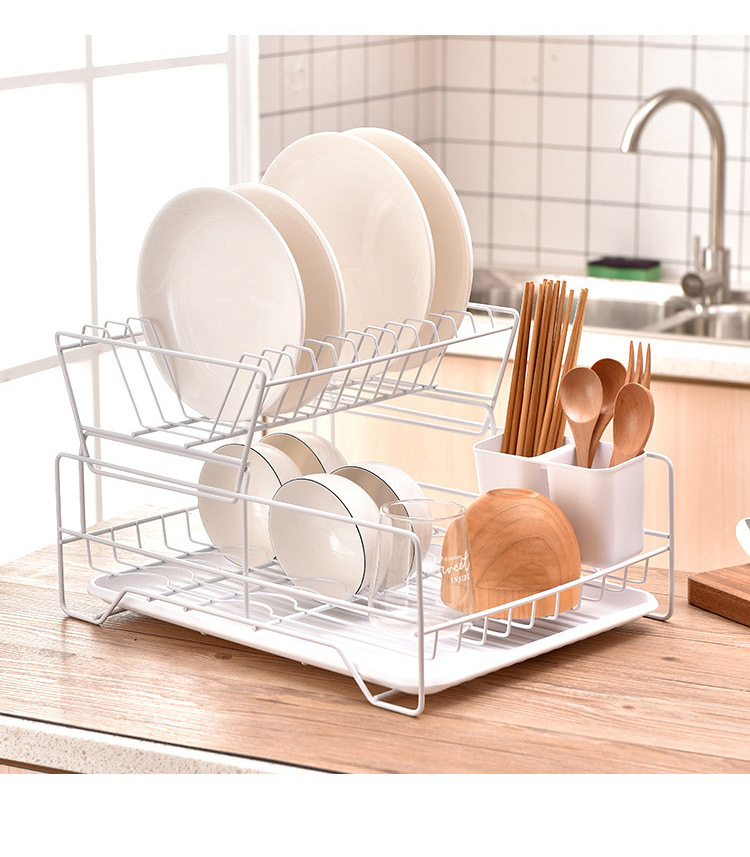 Kitchen Household Double Tier Storage Shelf Drain Rack Standing Type Organizer