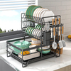 Cross-Border Multi-Functional Kitchen Anti-Rust Countertop Double Draining Bowl Dish Storage Racks