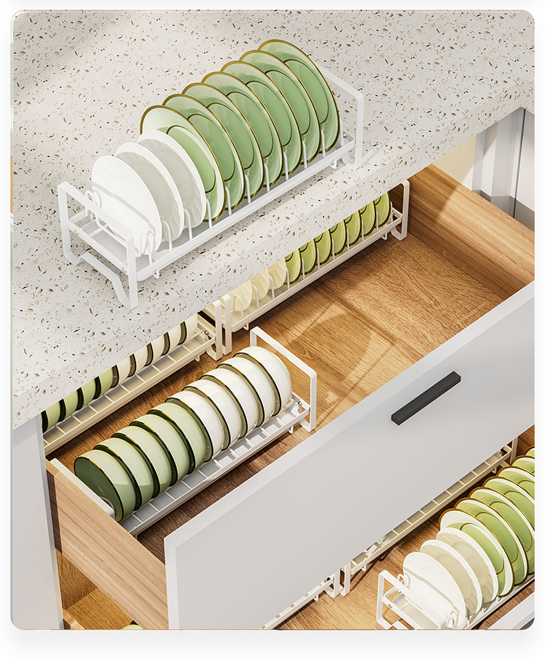 Single-Tier Wrought Iron Kitchen Dish Drainer Cabinet Built-In Small Dish Organizer Home Countertop Cupboard Stand Type Window
