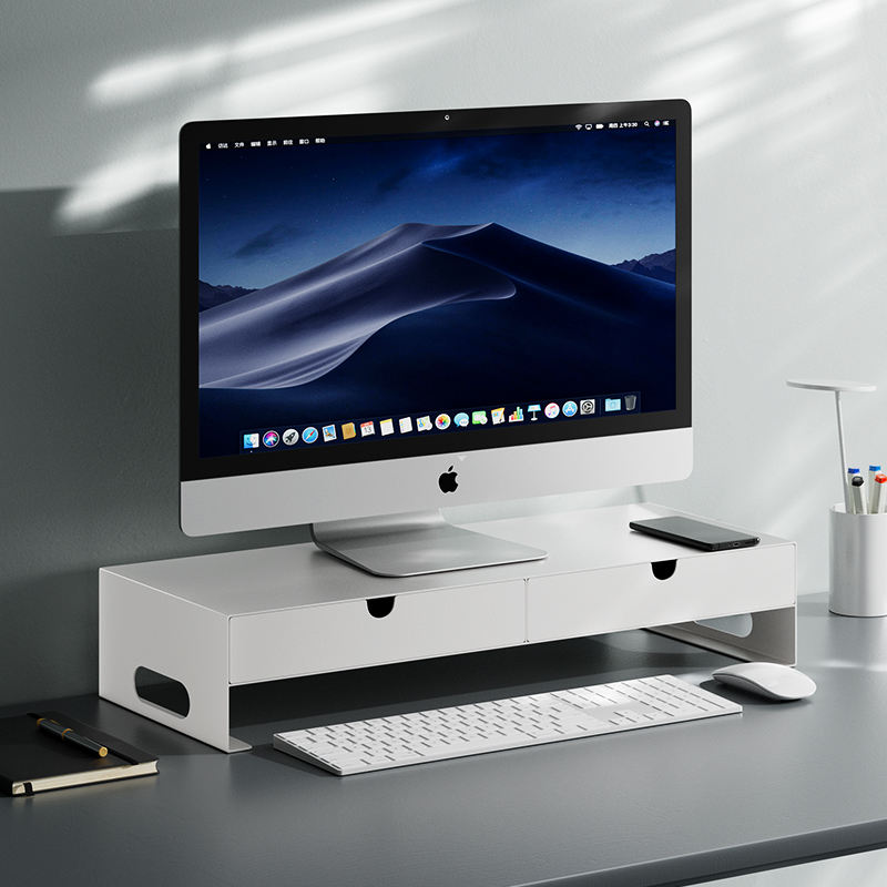 Double-Tier Metal Computer Monitor Booster Stand Office Desktop Storage Stand with Standing Type Installation for Sundries