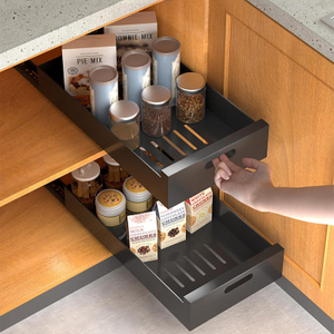 Wide Sturdy Carbon Steel Pull-Out Drawers Adhesive Cabinet Organizer for Storage