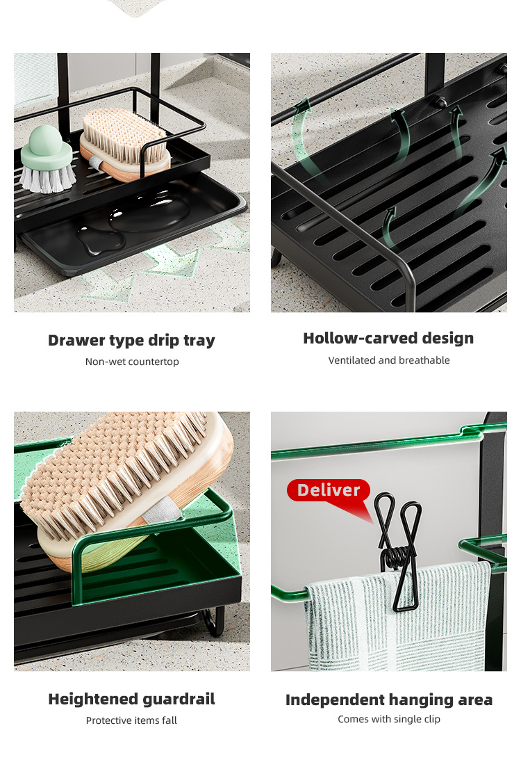 Kitchen Shelf With Rod Rag Towel Drainage Rack Storage Rack