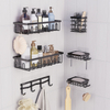 Wrought Iron Bathroom Wall Organizer with No-Punch Installation Sink Hooks and Shelf for Toilet Storage Set of Six