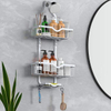 Modern Double-Tier Steel Shower Organizer Hanging Bathroom Storage Rack with Hooks for Sundries Overhead Shower Caddy