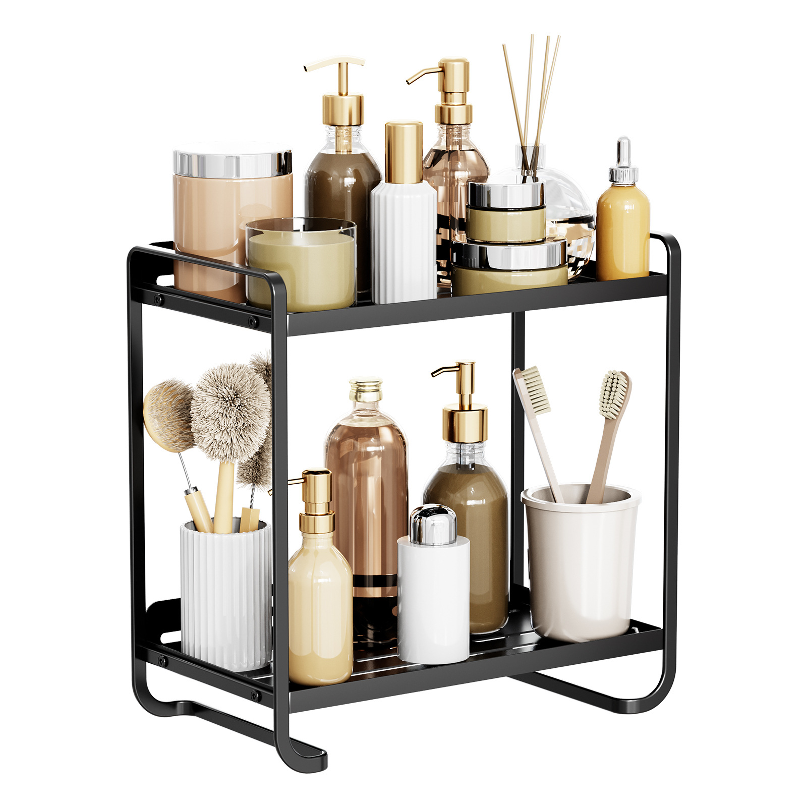 Multi-Layer Desktop Cosmetic Shelf Dresser and Skin Care Organizer with Wash Basket for Dormitory or Bathroom Storage Use