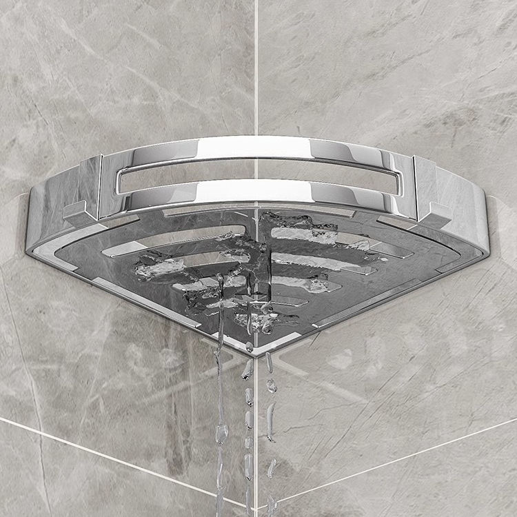 Stainless Steel Bathroom Tripod Multi-Tier Wall Mounted No-Punch Storage Shelf