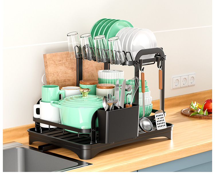 Cross-Border Kitchen Bowl Rack Home Anti-Rust Countertop Double Draining Bowl Rack Multi-Functional Dish Storage Racks