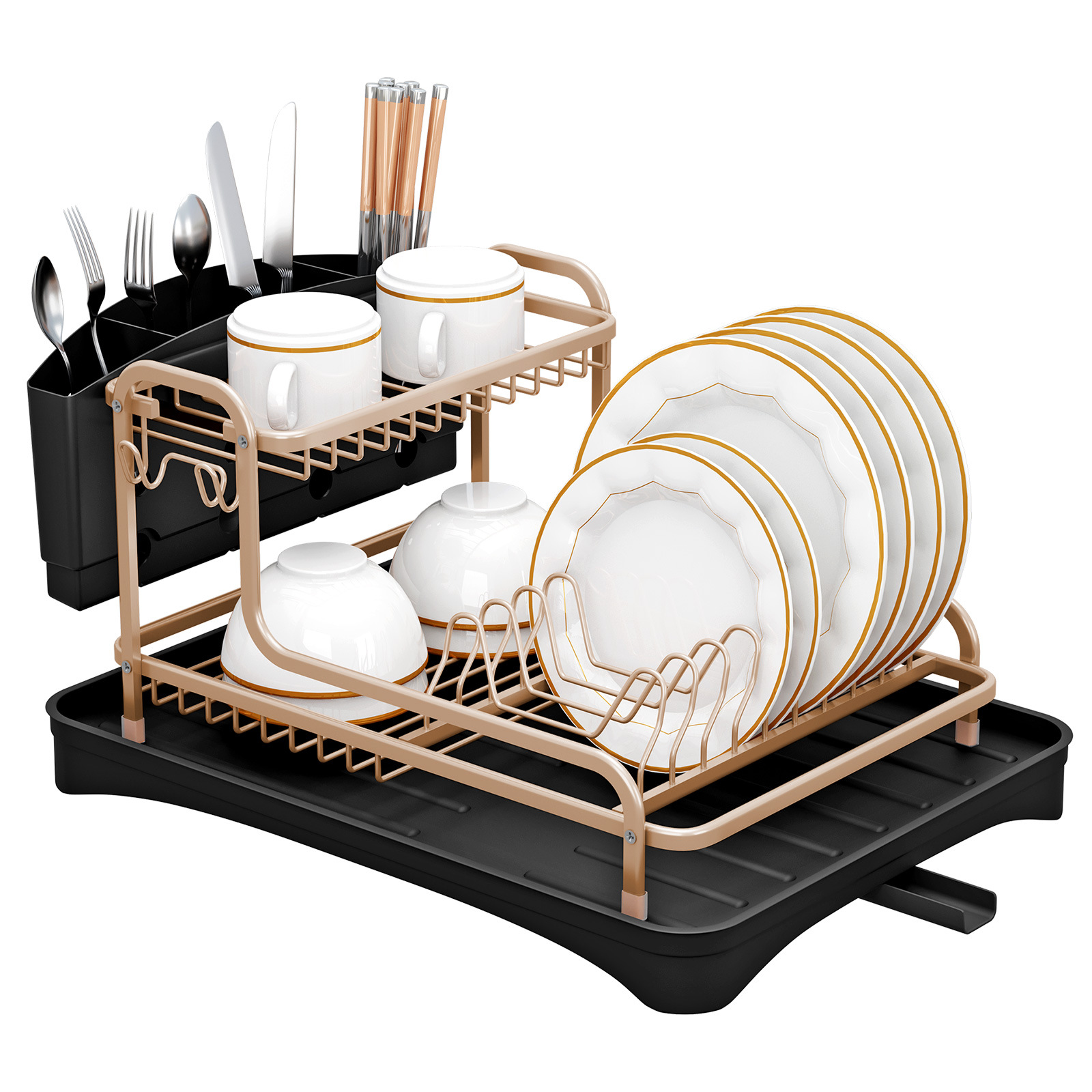 Multifunctional Kitchen Countertop Organizer Double Storage Rack Dish Chopsticks Draining Racks Single Holder Cutlery Dishes