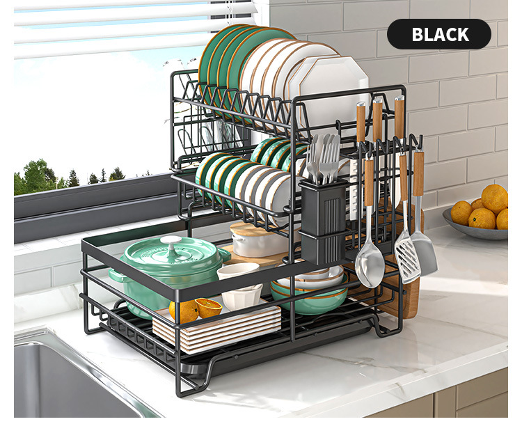 Cross-Border Multi-Functional Kitchen Anti-Rust Countertop Double Draining Bowl Dish Storage Racks