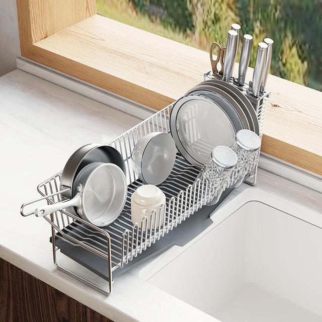 Multifunctional Stainless Steel Countertop Organizer Household Utensils Draining Dish Rack Kitchen Storage Holders
