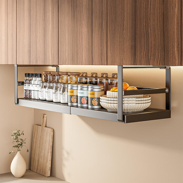 Hanging Under Shelf Storage Basket, Adjustable Width Under Cabinet Add-on Storage Racks, Heavy Duty Slide Organizer