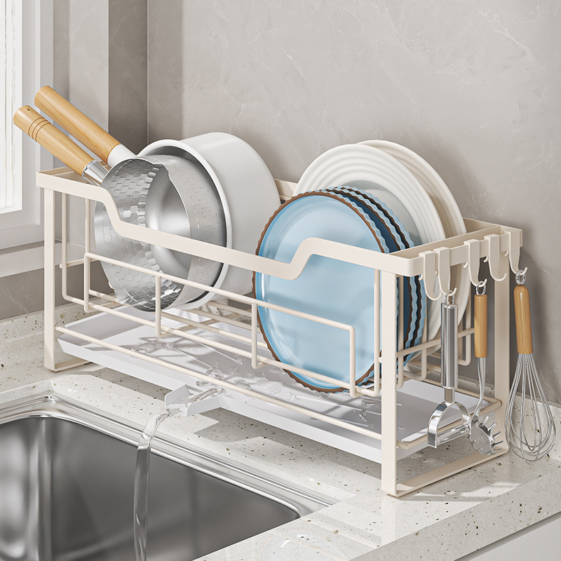 Compact Single-Tier Dish Drainer Rack for Kitchen Sink Window Sill Installation-Free Standing Type Narrow Storage Board