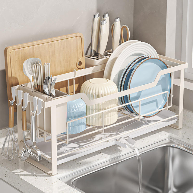 Compact Single-Tier Dish Drainer Rack for Kitchen Sink Window Sill Installation-Free Standing Type Narrow Storage Board