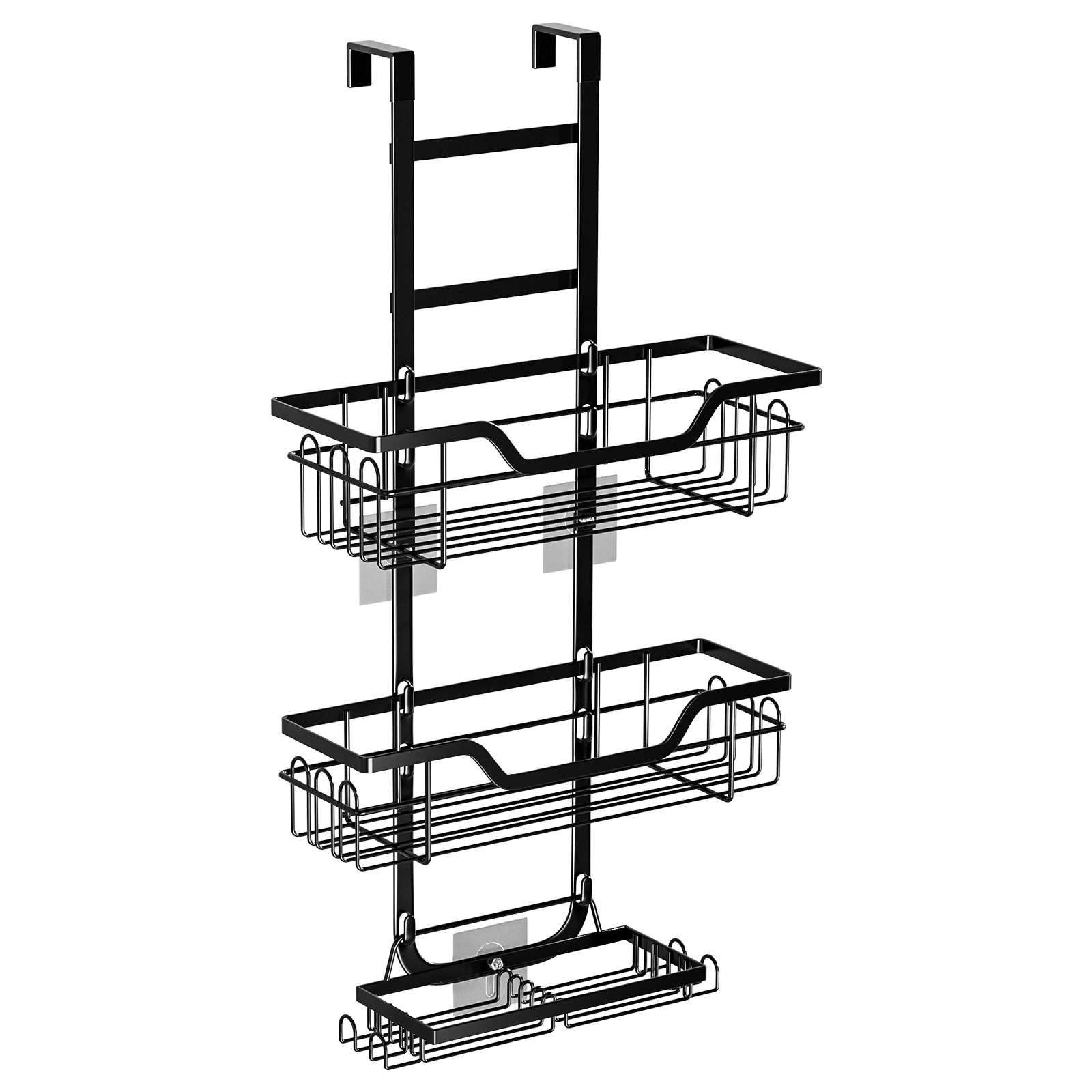 No-Punch Wrought Iron Wall-Mounted Bathroom Shelf Tiered Hanging Basket Storage for Toilet Shower Room Door Hanging Shelf