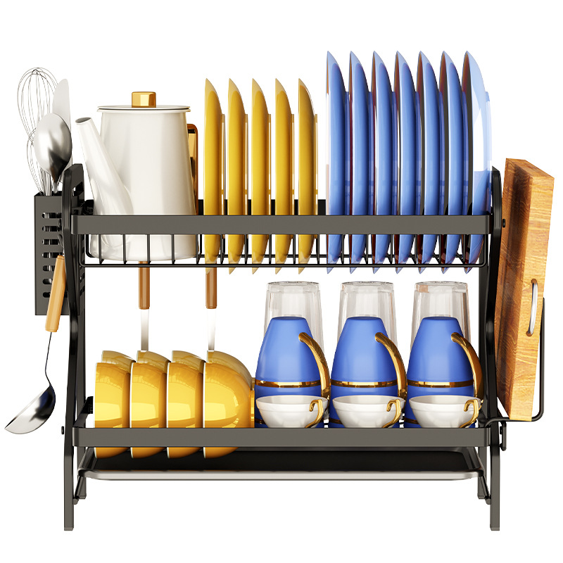 Kitchen Storage and Display Dish Rack Double-Tiered Stand Type Drainage Filter Household Knife Organizer