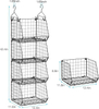 4 Tier Foldable Closet Organizer, Clothes Shelves with 5 S Hooks, Wall Mount&Cabinet Wire Storage Basket