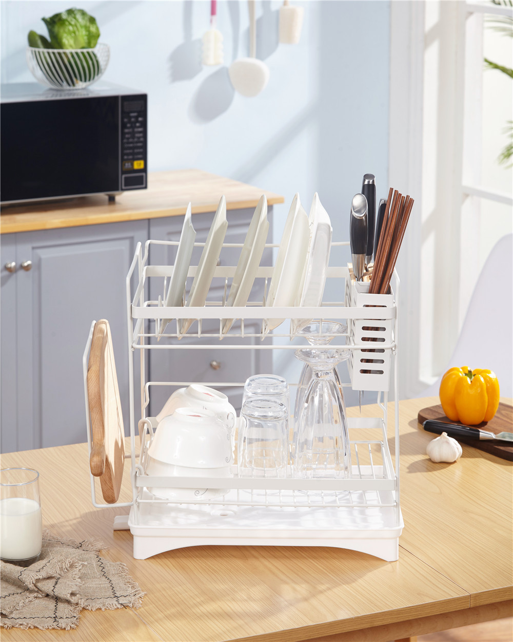 Two Tier Detachable Cross-Border New Kitchen Stainless Steel Draining Rack With Adjustable Catch Tray Black and White