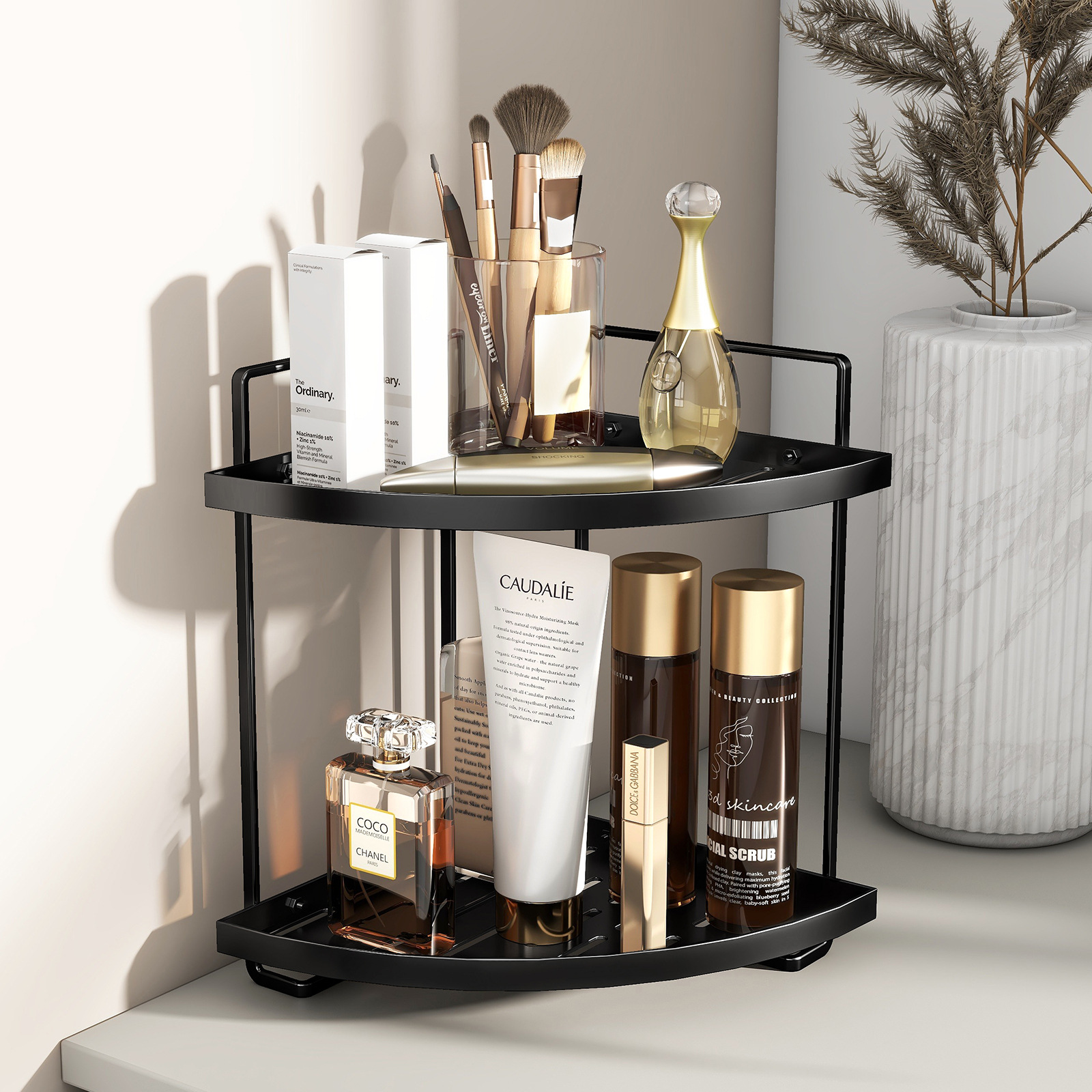 Extravagant Desktop Vanity Rack Bathroom Triangle Shelf Double Hand Wash Sink Cosmetic Storage Racks