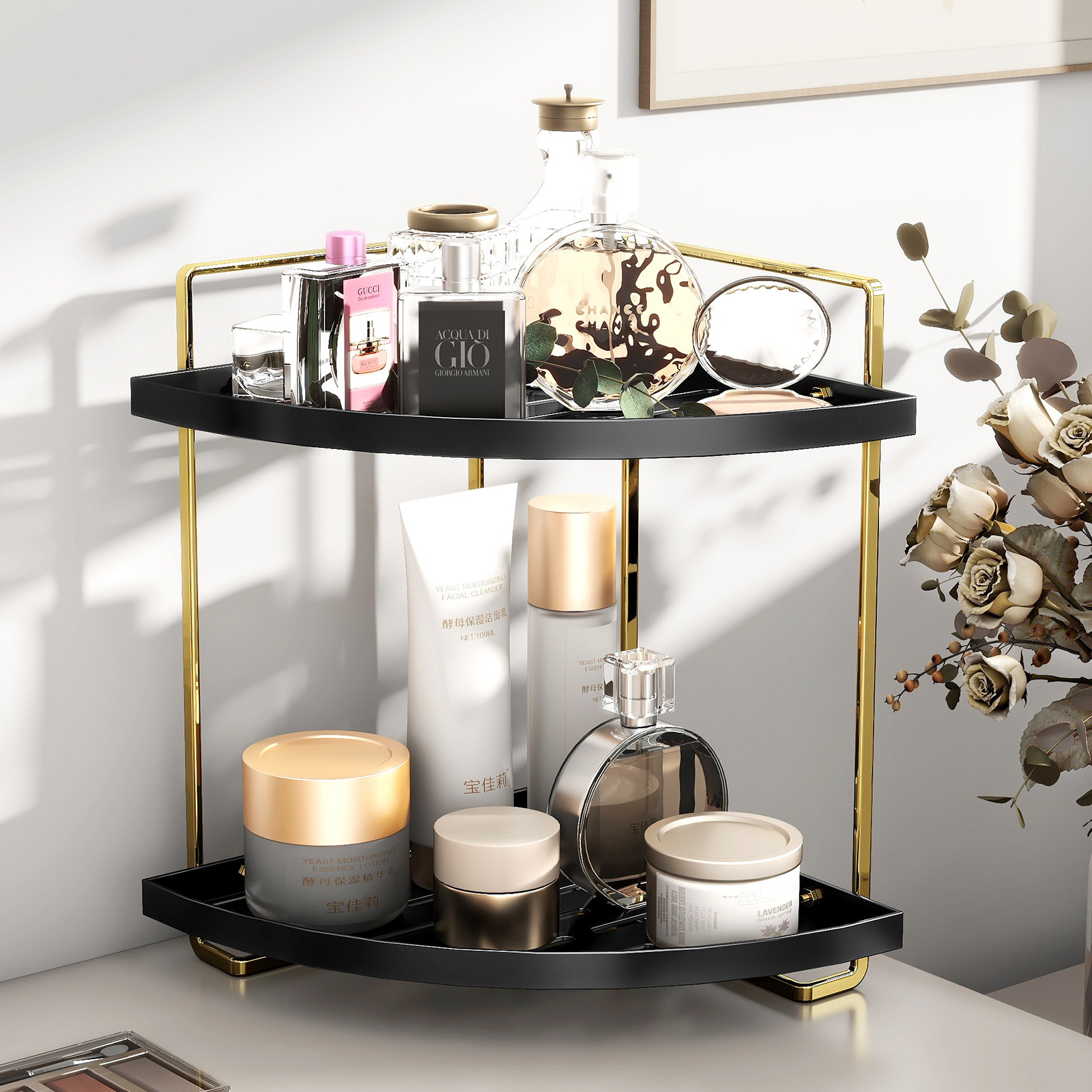 Extravagant Desktop Vanity Rack Bathroom Triangle Shelf Double Hand Wash Sink Cosmetic Storage Racks