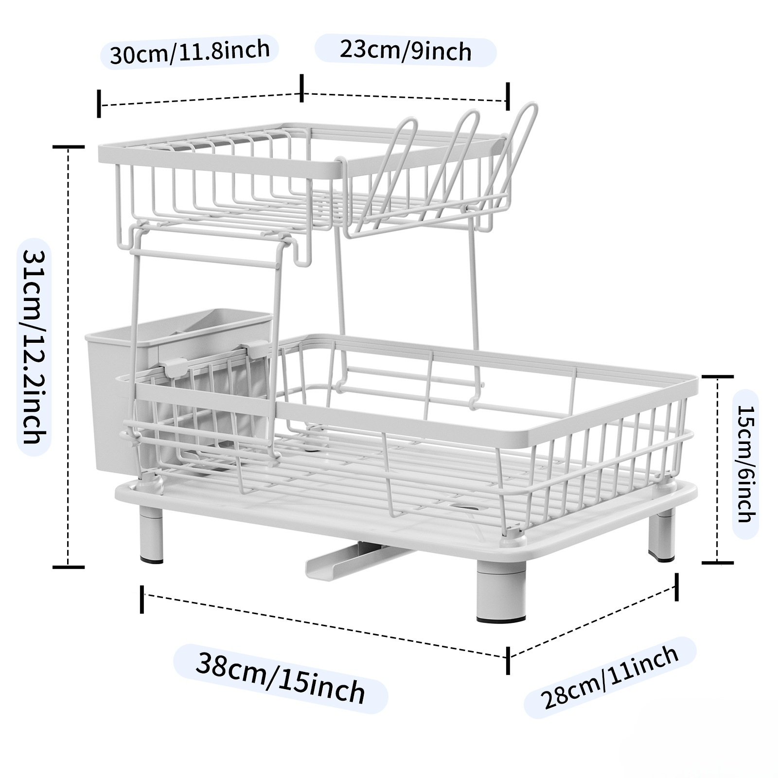 Kitchen Countertop Drying Rack with Double Tiers Household Chopsticks Knife Fork & Cup Storage Holder for Home Use