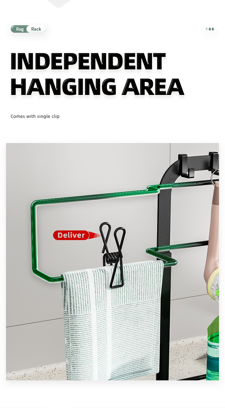 Kitchen Shelf With Rod Rag Towel Drainage Rack Storage Rack