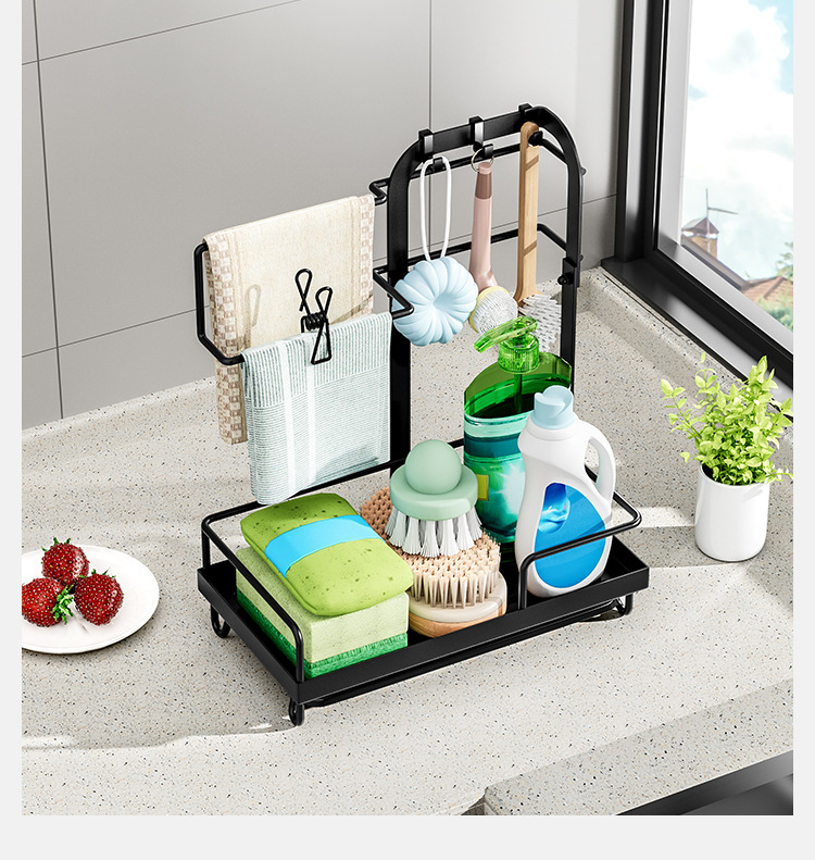 Kitchen Shelf With Rod Rag Towel Drainage Rack Storage Rack