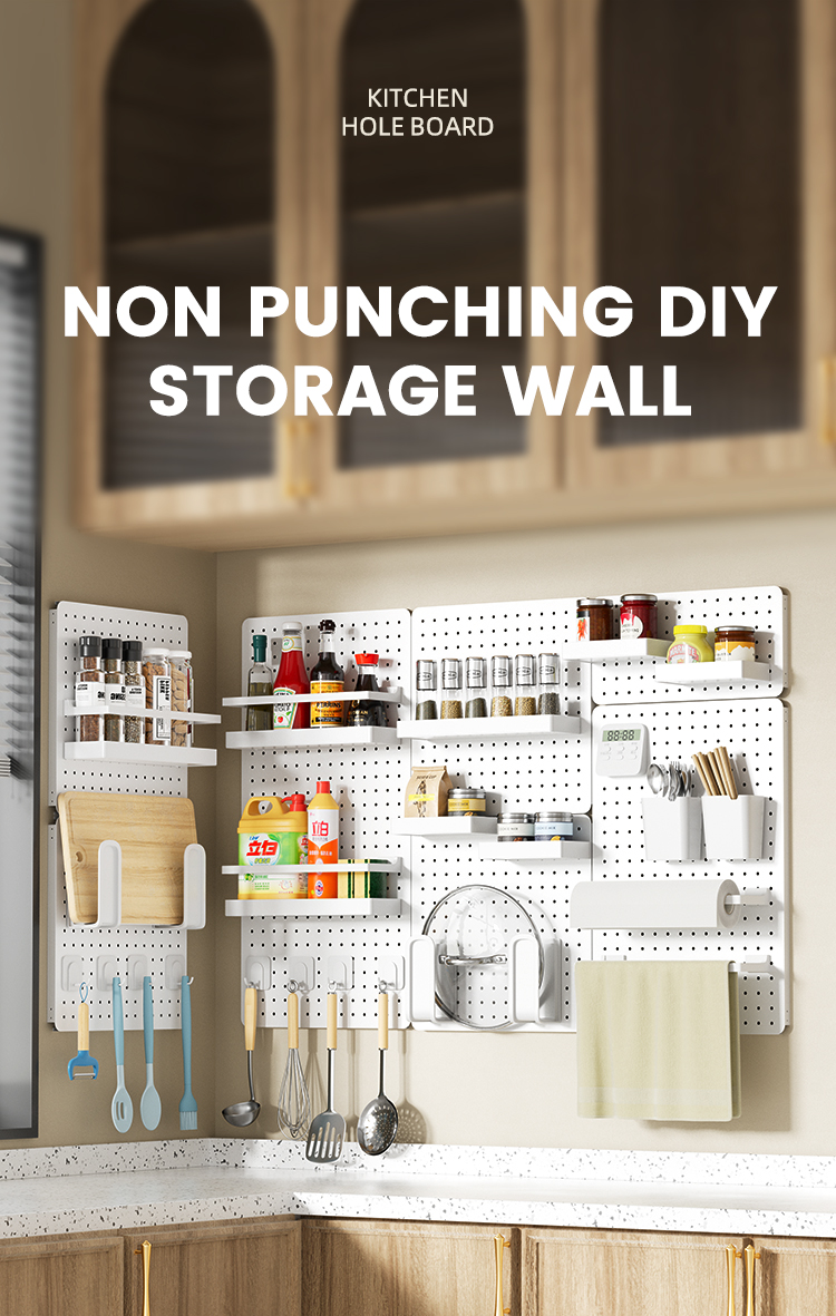 Space-Saving Carbon Steel Wall Pegboard Organizer with Customizable Accessories for Home Tableware Display Rack