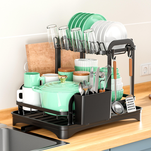 Cross-Border Kitchen Bowl Rack Home Anti-Rust Countertop Double Draining Bowl Rack Multi-Functional Dish Storage Racks