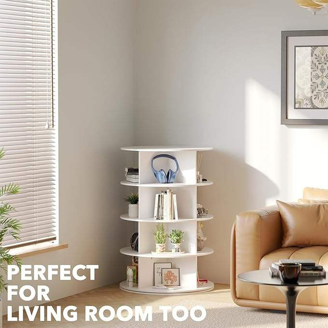 4-Tier White Shoe Rack Storage Round Carousel Vertical Handbag Rotate Closet Organization