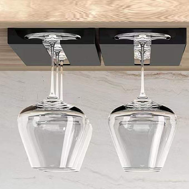 Plastic Wine Glass Holder 2 Pack Wine Glass Rack - Punch-free Under Cabinet Stemware Wine Glass Holder