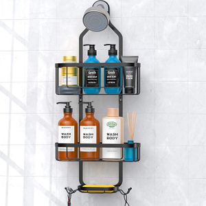 Bathroom Hanging Shower Organizer Over Head Shower Caddy Shower Storage Rack Basket with Hooks