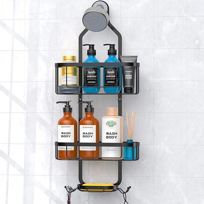 Bathroom Hanging Shower Organizer Over Head Shower Caddy Shower Storage Rack Basket with Hooks